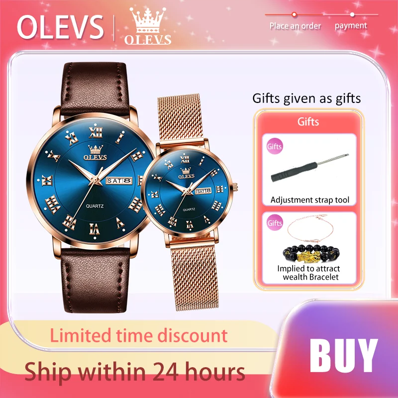 

OLEVS Fashion Brand Couple Watches Waterproof Luminous With Date Quartz Watch Romantic Lover Gift Bracelet Men and Lady Watch