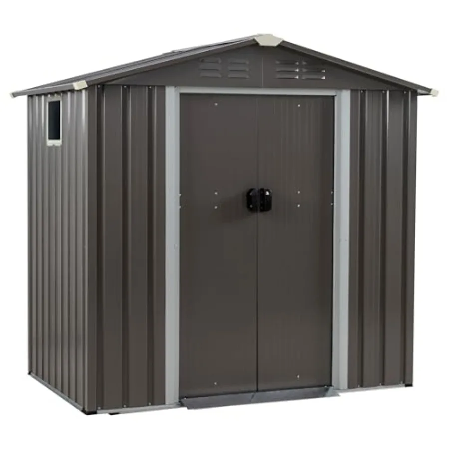 JYQAQA Feet Outdoor Storage Shed, Waterproof Metal Garden Sheds with Lockable Double Door, Weather Resistant Steel Tool Storage