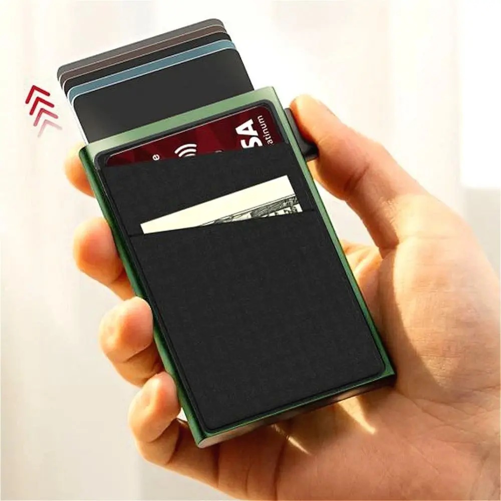 

Automatic RFID Anti-Theft Card Holder Switch Side Design Metal Box Bottom Men's Card Box Aluminum Alloy Material