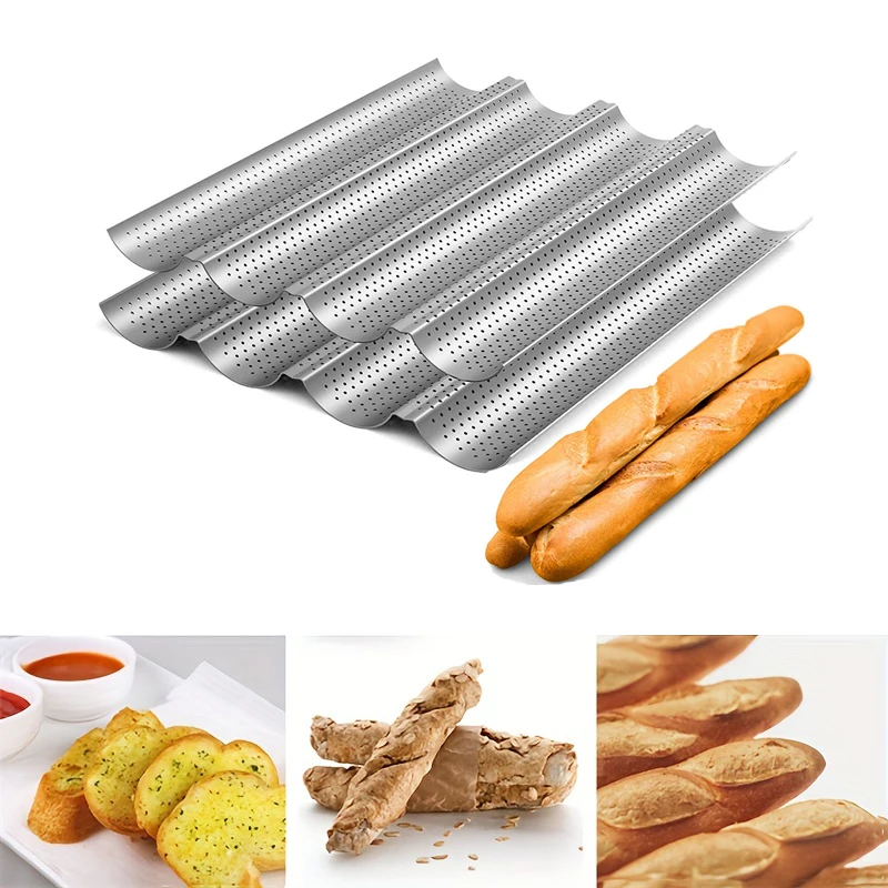 Nonstick Perforated French Bread Baking Pan Carbon Steel Baguette Pan French Bread 4 Wave Loaves Loaf Bake Mold Cooking Tray