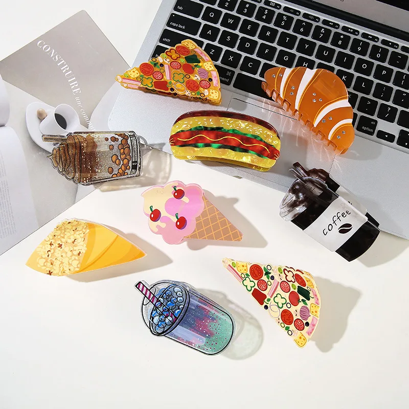 Women's Hair Clip Fashion Cartoon Simulation Beverage Cup Fun Croissant Hair Clip Simple Versatile Cute For Girl Gift Wholesale