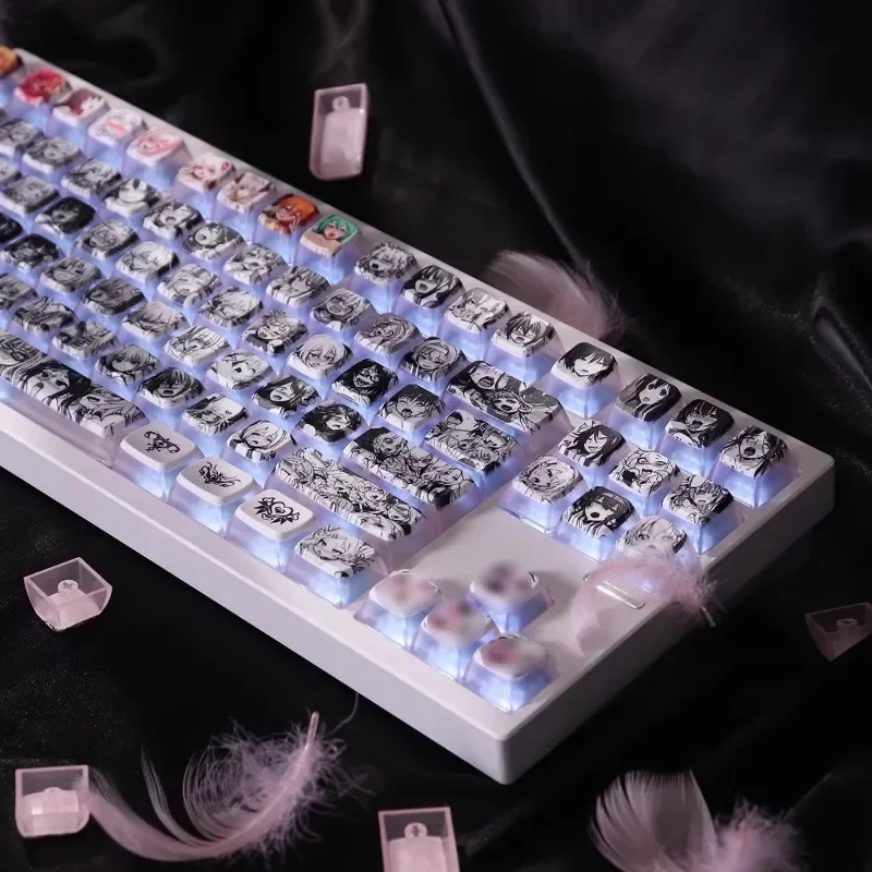 MXスイッチメカニカルキーボード用のかわいい女の子の半透明のキーキャップ、OEMアニメキーキャップ、DIYカスタムキーキャップ、OEMプロファイル、1セットあたり108キー
