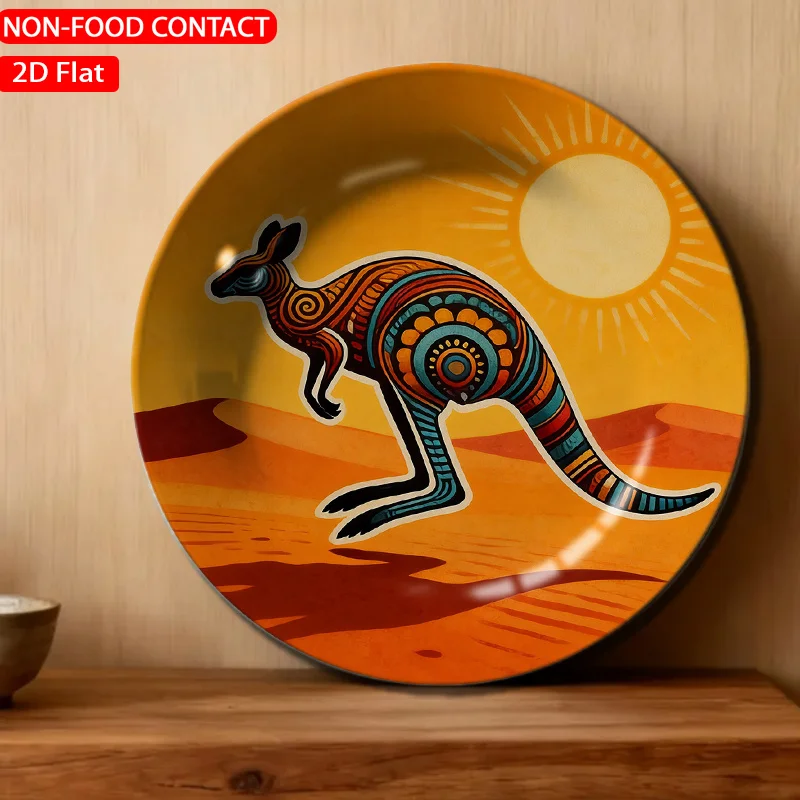 1pc Kangaroo-Themed Retro Ceramic Plate - Non-Food Contact Suitable for Home Desk Decor, Table Centerpiece, Kangaroo & Sunset