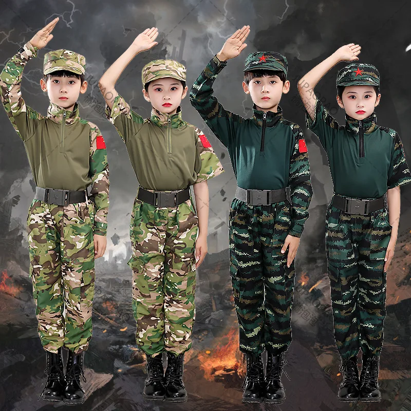 Children's Camo Training Clothes Short Suit Kids Boy Gril Outdoor CS Field Camping Military Combat Uniform Tactical Shirt Pants