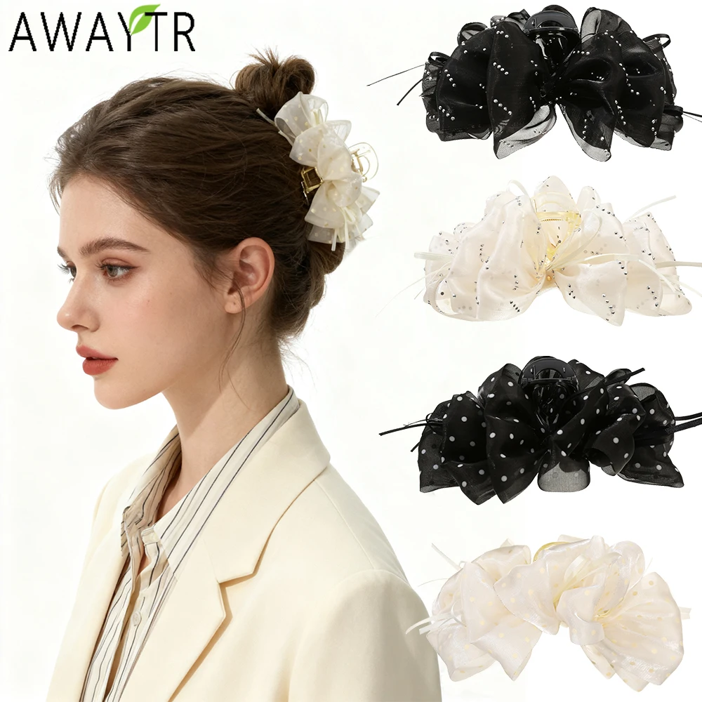 

AWAYTR марлевый галстук-бабочка в горошек, когти для волос, тканевая лента, заколка для волос, краб для девочки, подарок, аксессуары для волос, головной убор на день Святого Валентина