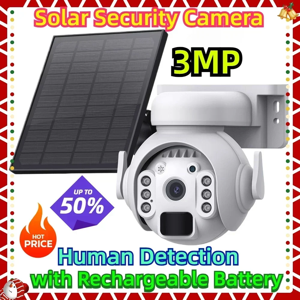 

Solar Security Camera 3MP 4G Outdoor WiFi Human Detection Camera with Rechargeable Battery IP65 Waterproof Camera