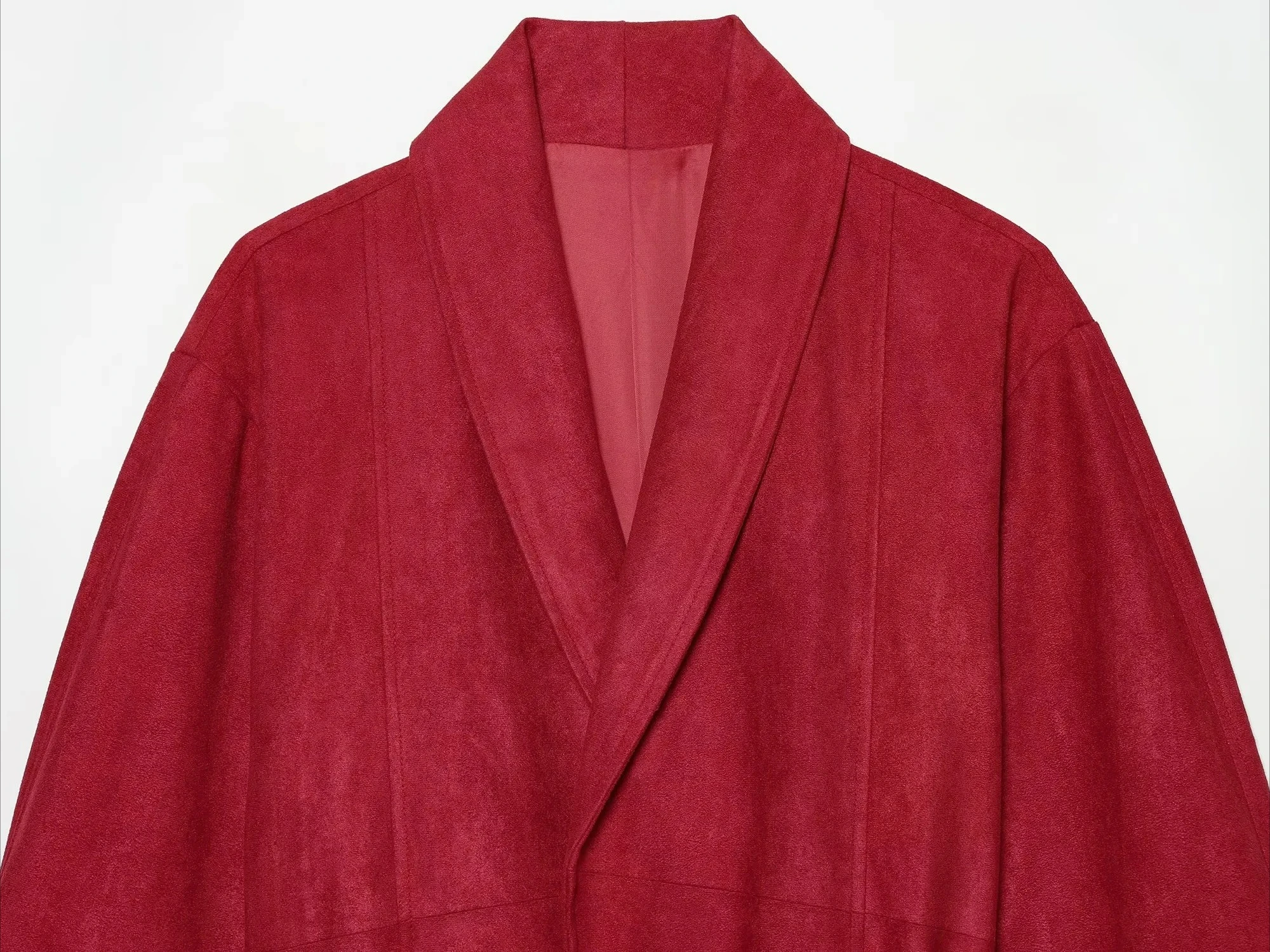 KONDALA Streetwear Casual Chic Rote Damen-Wildlederjacke mit Gürteln, Taschen, Langen Ärmeln, Mode 2026 Herbst Winter Warme Jacke – Detail 4