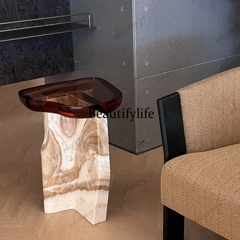 Z138 Transparent resin edge few fiberglass painted imitation wood grain casual wabi sand wind small coffee table