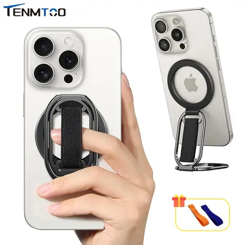 Tenmtoo MagSafe 휴대폰 그립 마그네틱 휴대폰 거치대, 4 in 1 회전식 휴대폰 링 거치대 스트랩, 아이폰 15 14 13 12 호환