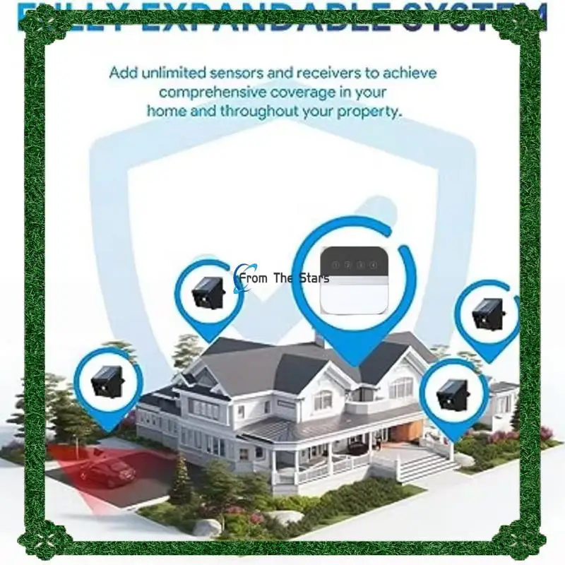 Solar Driveway Alarm Infrared Detection Wireless Doorbell Black & White & Gray (US Plug)