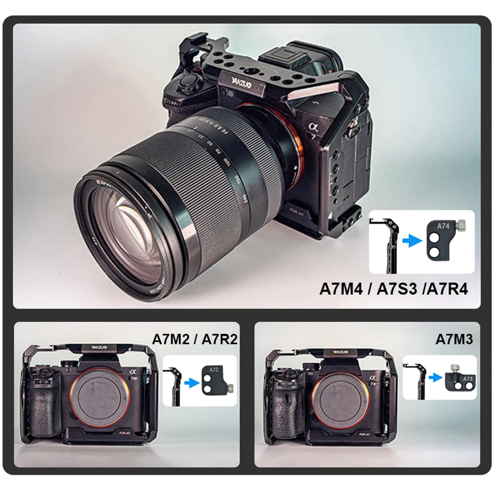 YANZUO A7M4 Camera Protection Frame Shooting Stabilizer Cage with 1/4 Locating Hole for SONY A7M4 A7M3 A7R3 A7R5 A7M2 A7R2