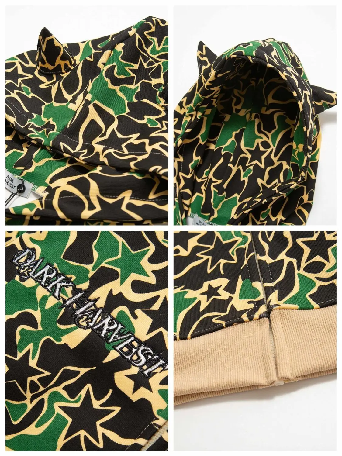 Alta qualità camouflage full star demon zip felpa con cappuccio ricamo lettera stampa maglione retro American y2k vestiti goth felpa