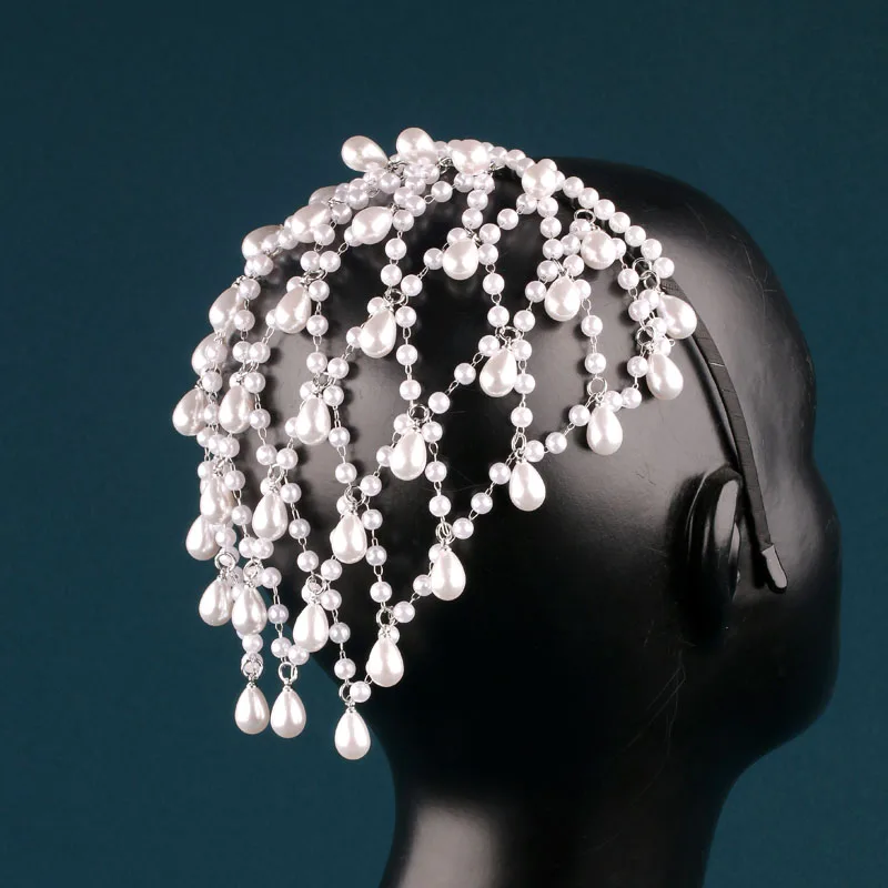 New Pearl Net Decoration Hairband Front Hair Accessories Back Area Headgear Daily Styling Headband Hot Jewelry Bride