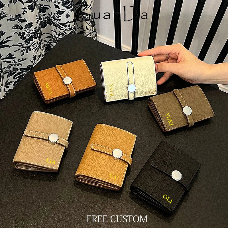 

Engrave Initials Luxury Woman Card Holder Custom Name Fashion Lady Coin Purse Mini Casual Genuine Leather Card Wallet Bags Gift