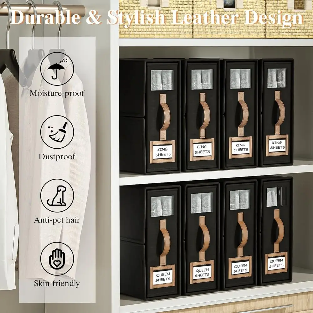Klappbare Bettlaken-Organizer für King- und Queen-Size-Größe, Aufbewahrung aus Leinenstoff mit Fenster, schwarze Bettwäsche-Würfelbox