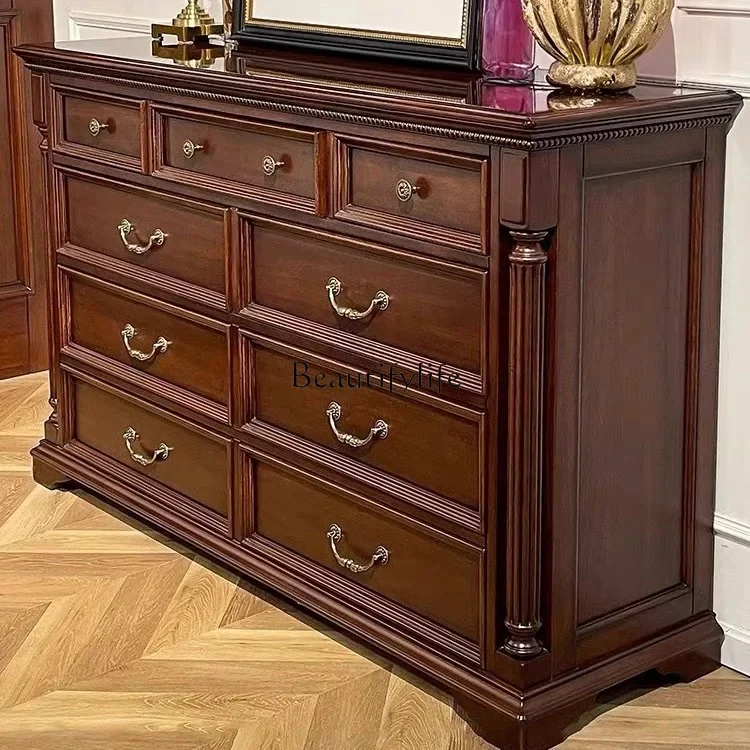 

American Country Solid Wood Bedroom Living Room Multifunctional Locker Roman Column Entrance Cabinet