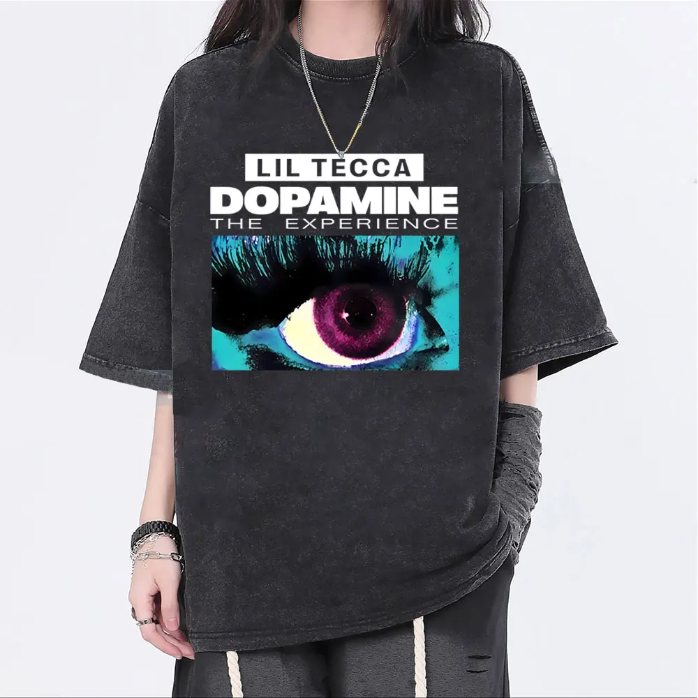 

Washed Vintage Rapper Lil Tecca Dopamine The Experience Tour 2025 T-shirt Men Women Hip Hop Oversized Street Crewneck T Shirts