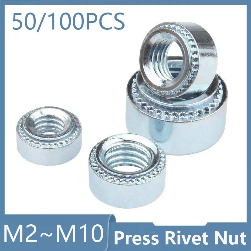 2~50pcs Zinc Plated Carbon Steel Pressure Riveting Nut M2 M2.5 M3 M4 M5 M6 M8 M10 Self-Clinching Insert Nutsert Press Rivet Nut