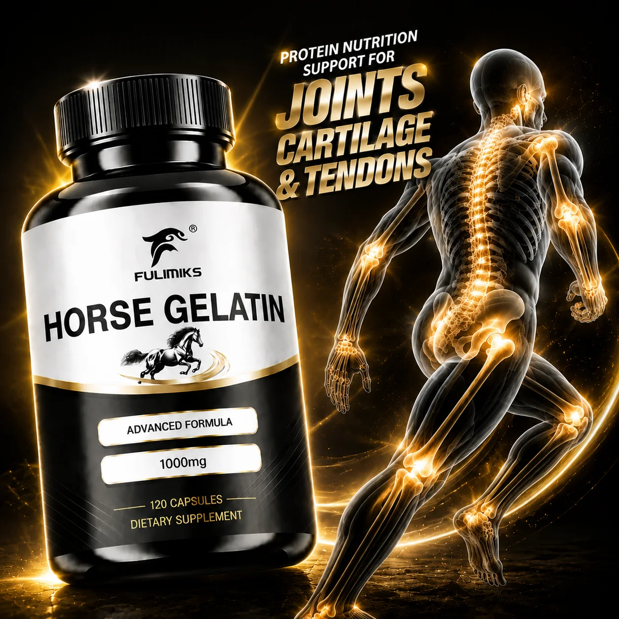 Horse Gelatin Capsules, Support Flexible Joints, Anti-Aging, Relieve Fatigue, Skin Hair Nails Health, Immune, Energy & Vitality