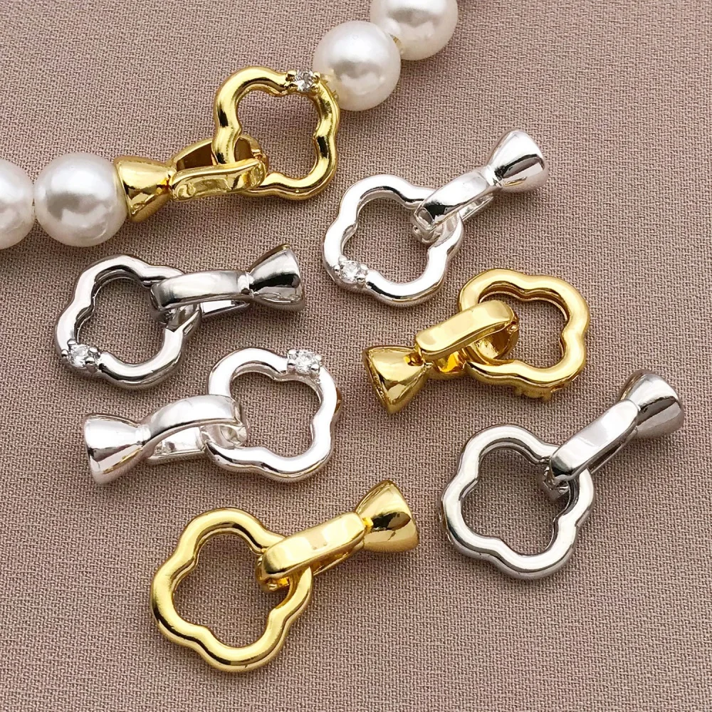 3/5pcs of 18K Copper Plated Genuine Golden Thick Silvery White Golden Clover Connecting Buckle, DIY Jewelry Making Accessories