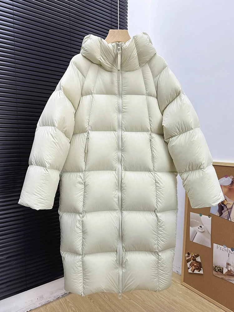 الشتاء -15 ° سترة نسائية طويلة بقلنسوة دافئة بيضاء مبطنة للأسفل في الهواء الطلق بطول الركبة سترة نسائية سميكة وفضفاضة ملابس خارجية باركر #2