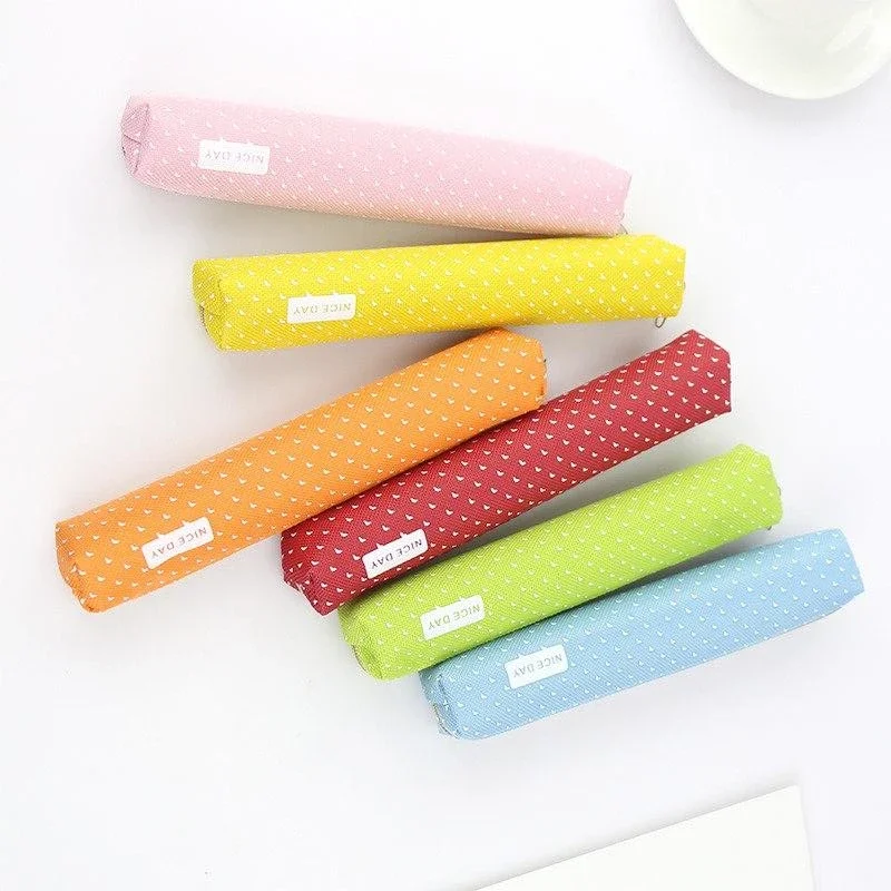 1pc Dots Pattern Pencil Bag Case Students Stationery Pens Bag Girls Makeup Lipstick Storage Bag Pouch Pencil Bags