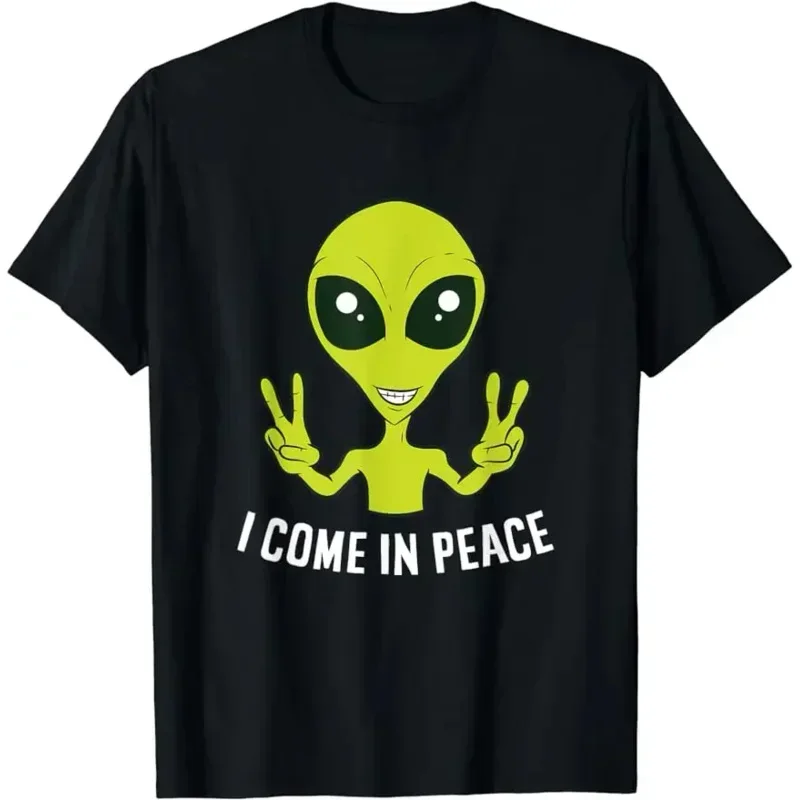 Graphic Tee Fashion Short Sleeve Novelty Unisex Short-sleev Cute Alien I Come In Peace Space Rave EDM Music Alien T-Shirt style