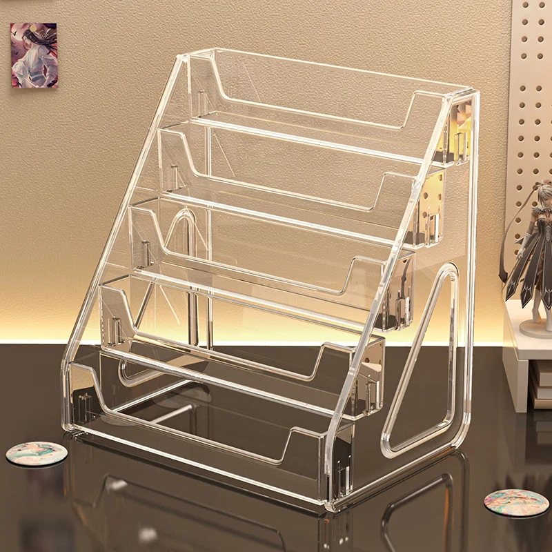 Suporte de exibição acrílico de 5 camadas, rack multicamadas para chaveiros de crachás, organizador de armazenamento colecionável de anime
