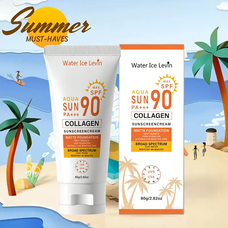 SPF90 PA+++ Sunscreen Cream. Broad Spectrum UV Protection. Water Resistant 80 Minutes. Sensitive Skin Safe. Matte Finish. 80g.