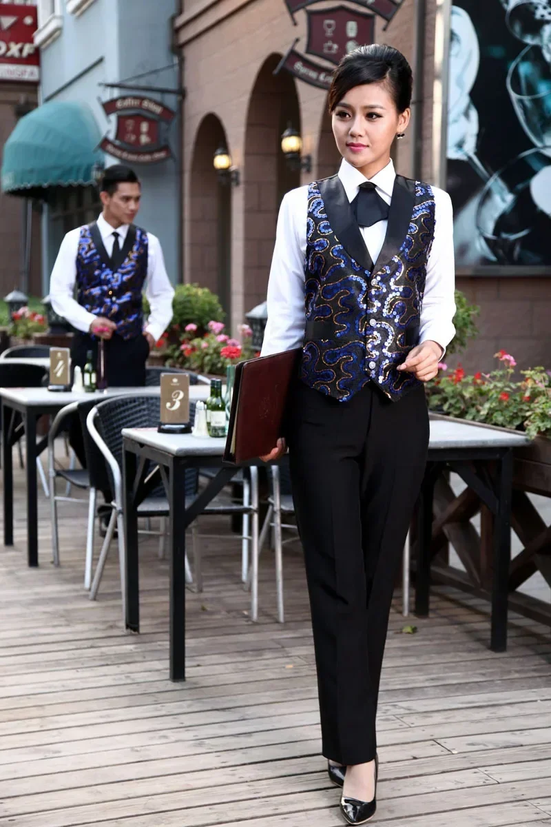 Ktv garçom colete boate roupas de trabalho restaurante garçonete macacão hotel catering fast food loja pessoal cafeteria uniforme