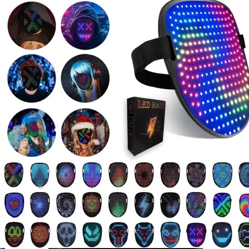 LED Gesture Sensing Changing Face Glow Mask Display APP Bluetooth Shining Mask Boy with Uke