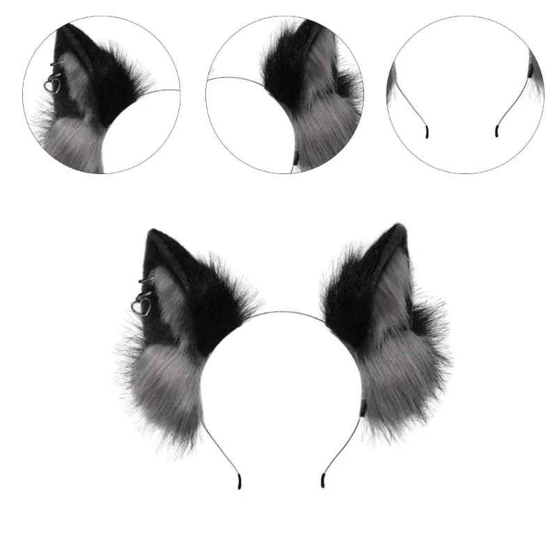 Handmade Wolf Ear Headband Kitten Girls Cosplay Accessories Ears Fursuit Masquerade Halloween Cosplay Party