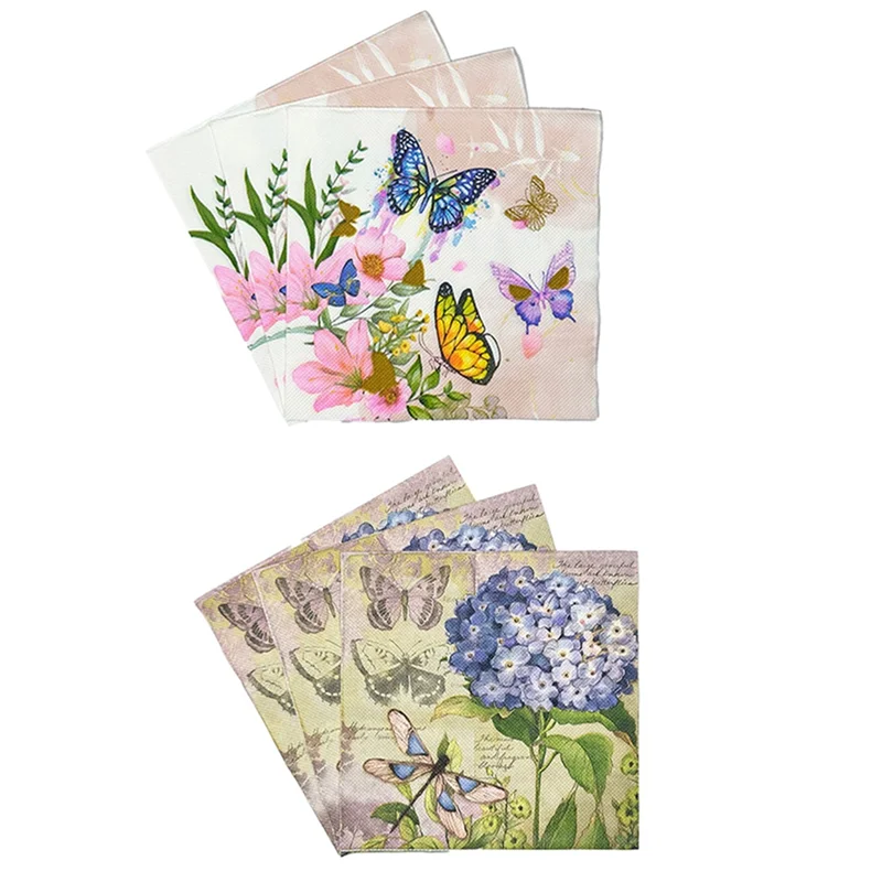 Flower Butterfly Printed Paper Disposable Table Dinner Napkin 20Pcs/Pack 33X33cm Tissues