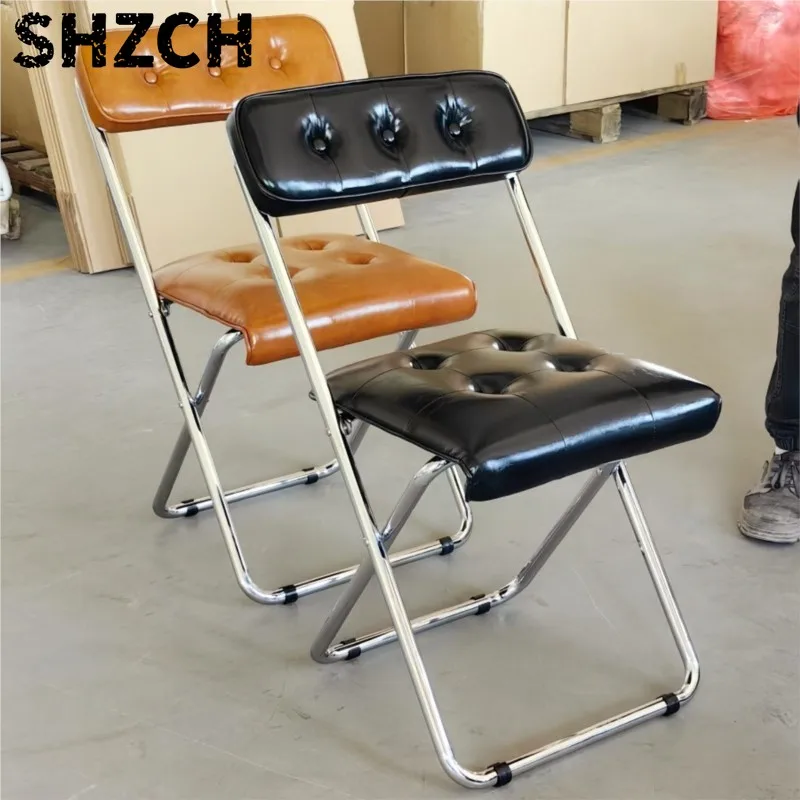 Silla de Comedor de Cuero Encerado Estilo Medieval MOMO, Silla Plegable Moderna y Sencilla con Respaldo para el Hogar, Silla de