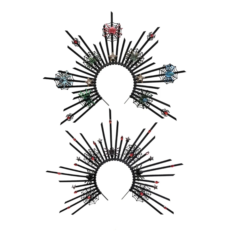 

Unique Punk Spiders Artistic Hair Band Spiked Head Accessory for Adults Hair Hoop with Metallic and Spiders Role Play