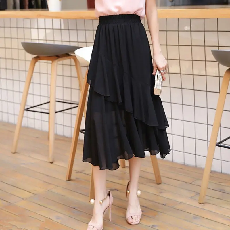 Large Size Women Summer Chiffon Half Length Skirt Irregular Auricularia Auricula Edge A-line Skirt Breathable All-match Skirt