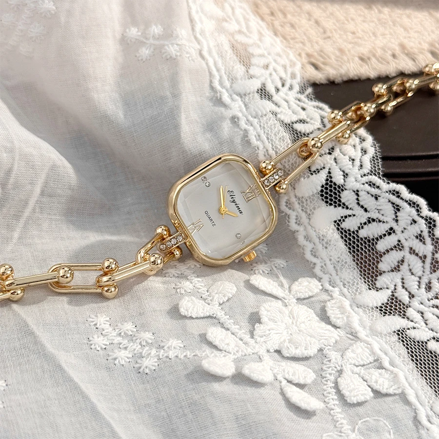 Luxury Minimalist Bracelet Watch Creative Square Multi-Faceted Glass Quartz Movement Chain Mid-century Small  High-End Acces