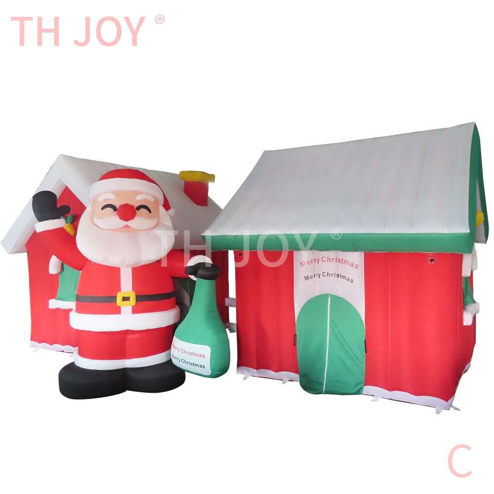 Envío aéreo rápido a puerta, Papá Noel inflable con casa de cabina, casa navideña inflable gigante con combos de anciano X mas