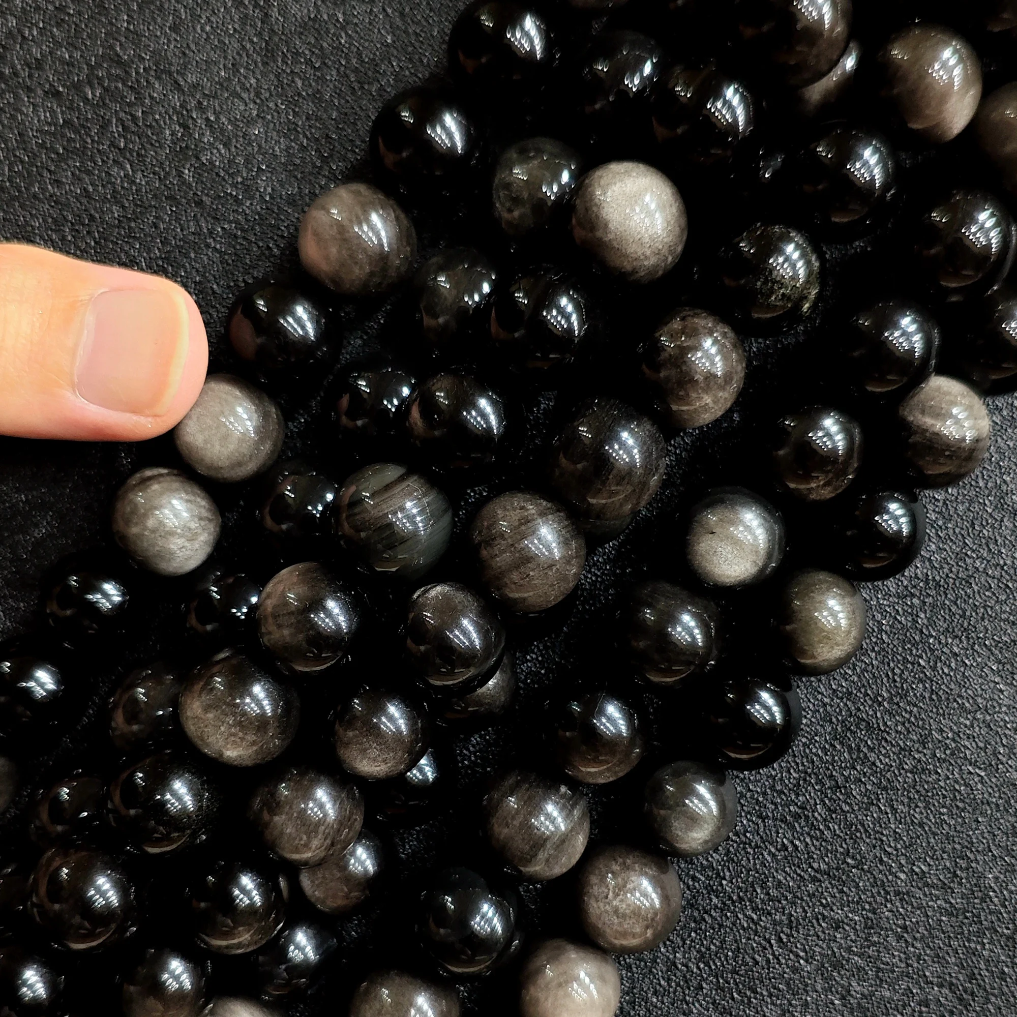 Raw Metallic Silver Sheen Obsidian Round Beads Grade C Natural Loose Gemstone Strand for Beading Design Accent view 4