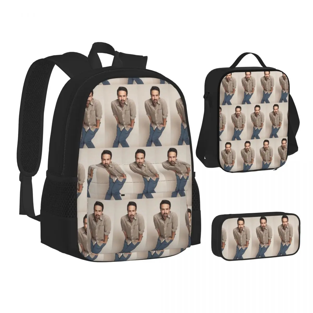 

Quirky Lin Manuel Miranda Backpacks Boys Girls Bookbag School Bags Kids Rucksack Lunch Bag Pen Bag Three-Piece Set