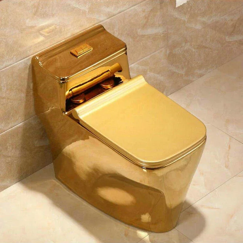 Artistic Plain Golden One Piece Closestool Siphon  Fluishing S-Trap Floor Mounted Luxious Villa Bathroom Seat Toilet