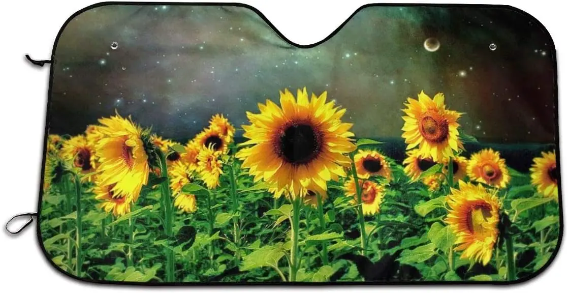 Foruidea Moonlight Sunflowers Car Windshield Sun Shade Auto Sunshade for Car Truck SUV-Blocks Uv Rays Sun Visor Protector-Keeps