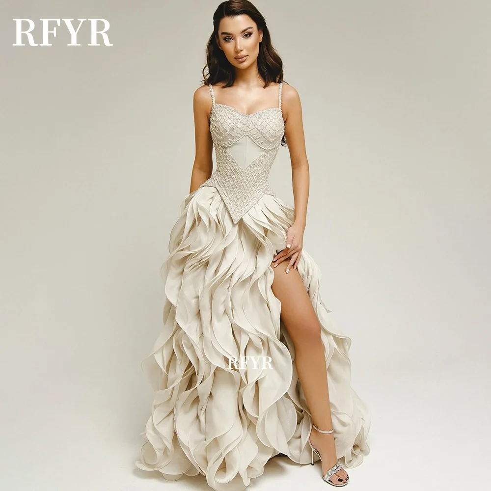 RFYR Luxury Party Dress with Ruffles Beading Evening Dress Straps Prom Dress Celebrity Gala Gowns for Women Customized image 2