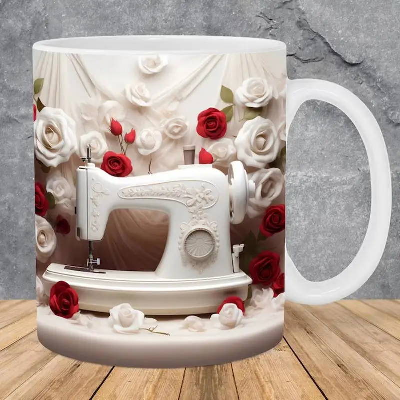 

Керамическая кружка, 3D плоская окрашенная швейная машина, креативный космический дизайн, чашка для чая, молока, подарки на день рождения, Рождество для любителей шитья