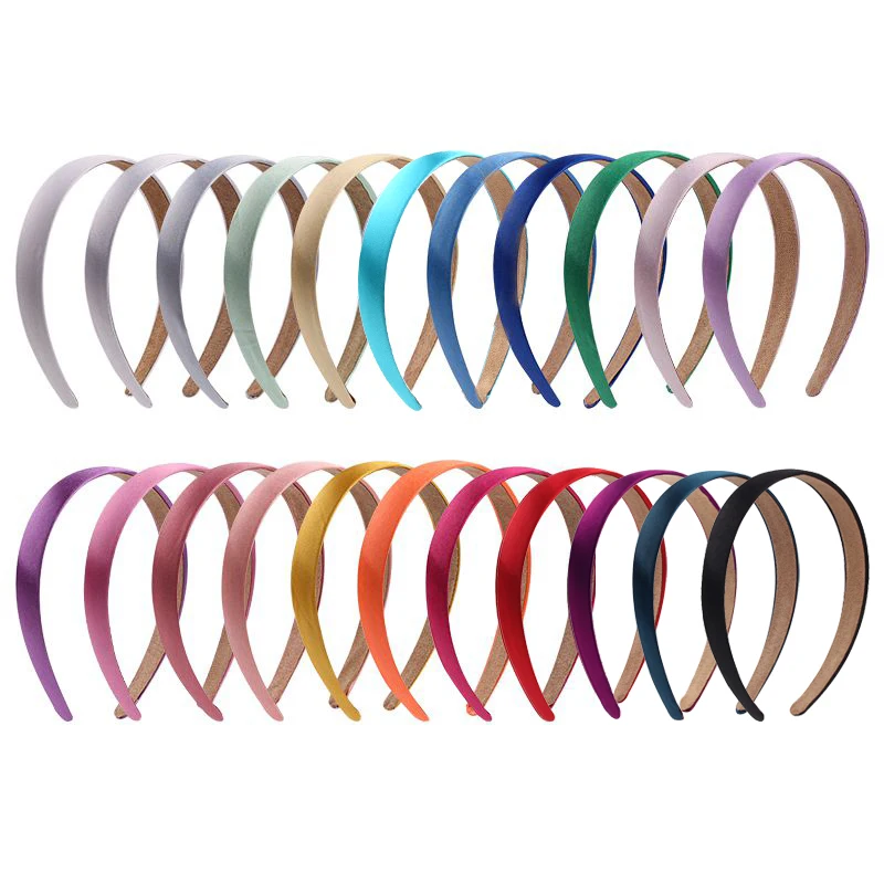 15 pçs/lote multi cores senhora 2cm de largura cetim hairband feminino suave fita sólida simples alice bandana meninas diy acessórios para o cabelo