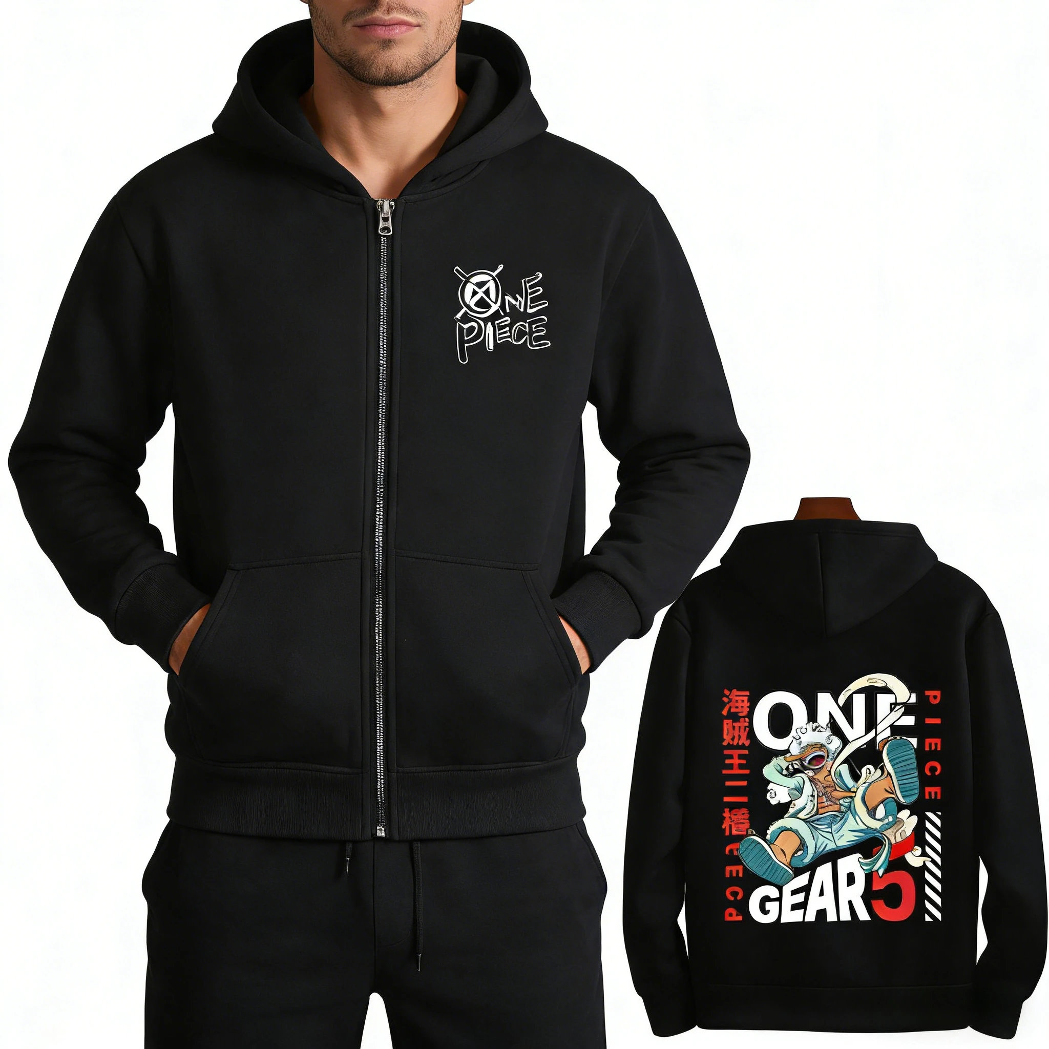 

Unisex One Piece Gear 5 Anime Print Oversized Zipper Hoodie Casual Streetwear Sweatshirt Jacket Cosplay Spring and Autumn Tops