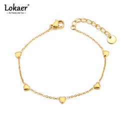 Lokaer Official Style Small Dainty Mini Heart Chain Bracelets Jewelry for Women 18K Gold Plated Stainless Steel Bracelet B24058