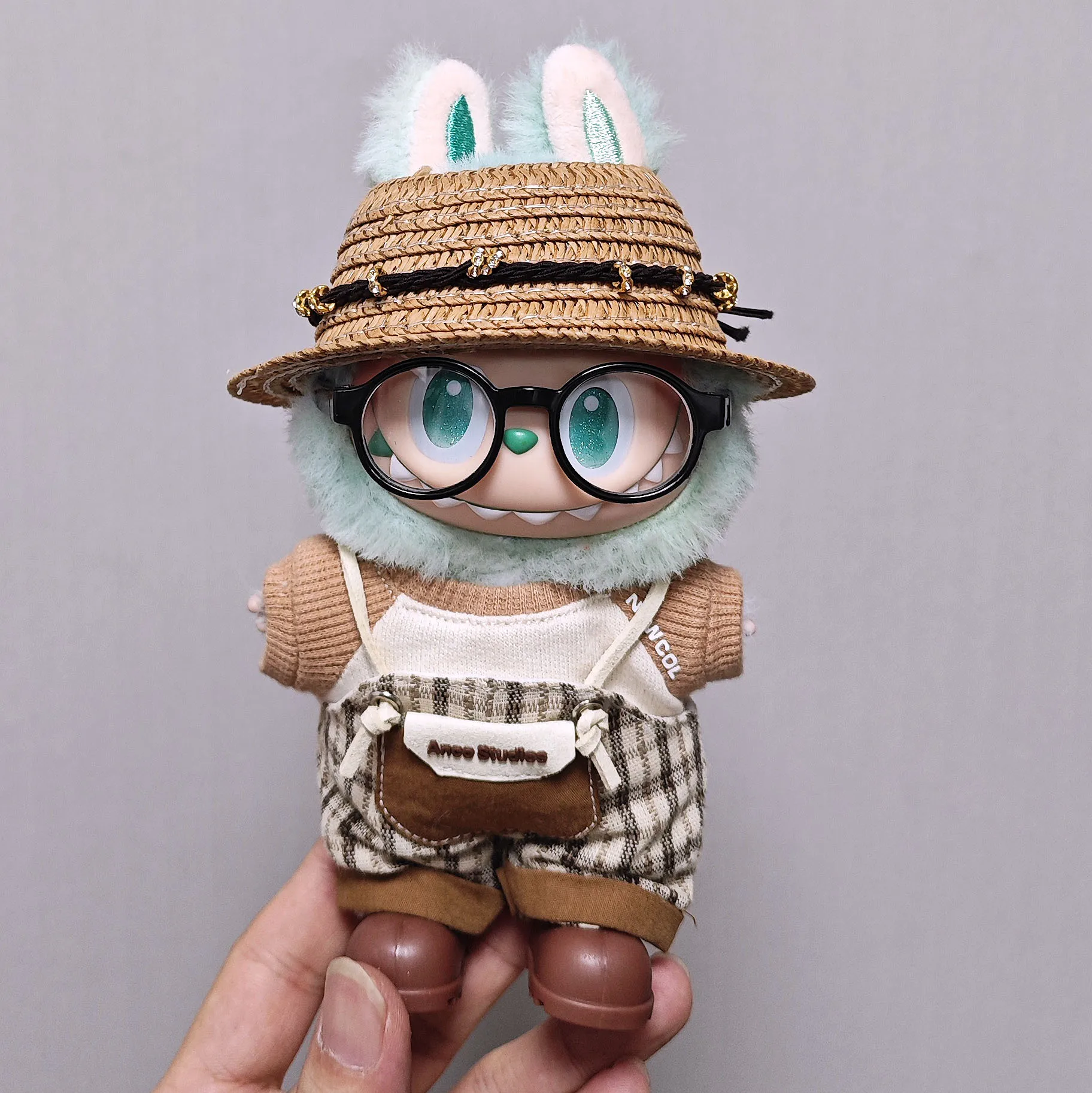 

Одежда для кукол Labubu Select, коричневая футболка 15–17 см, клетчатый комбинезон, комплект универсальной одежды Labubu