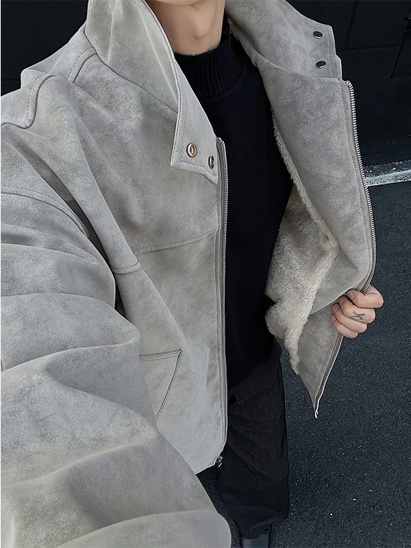 

Men's Thiened Warm Cotton Jaet Tie-Dye Polyester Fiber Long Sve Zipper Closure Casual Winter Coat Faionable CleanFit