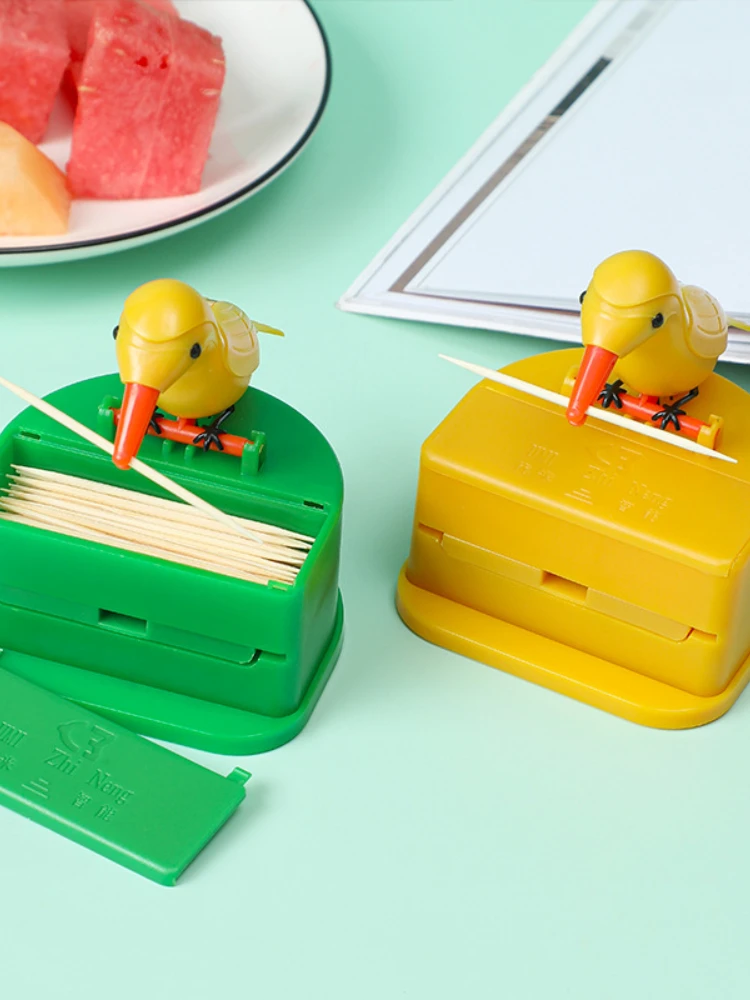 Creative Toothpick Box Holder Cartoon Small Bird Toothpick Container Press Automatic Dispenser Storage Box Kitchen Accessories